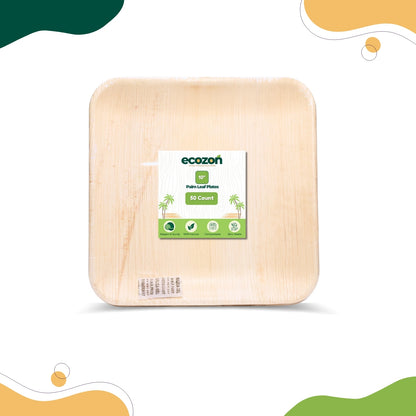 Organic Palm Leaf Square Plate-10 Inch